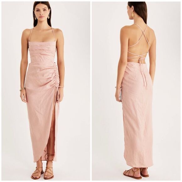 Rumer The Label x Revolve Prima Pink 100% Linen Resortwear LouLou Maxi Dress - Picture 1 of 11
